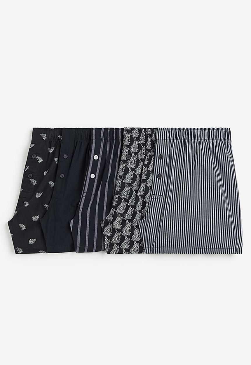 H&M - 5-Pack woven cotton boxer shorts - black striped