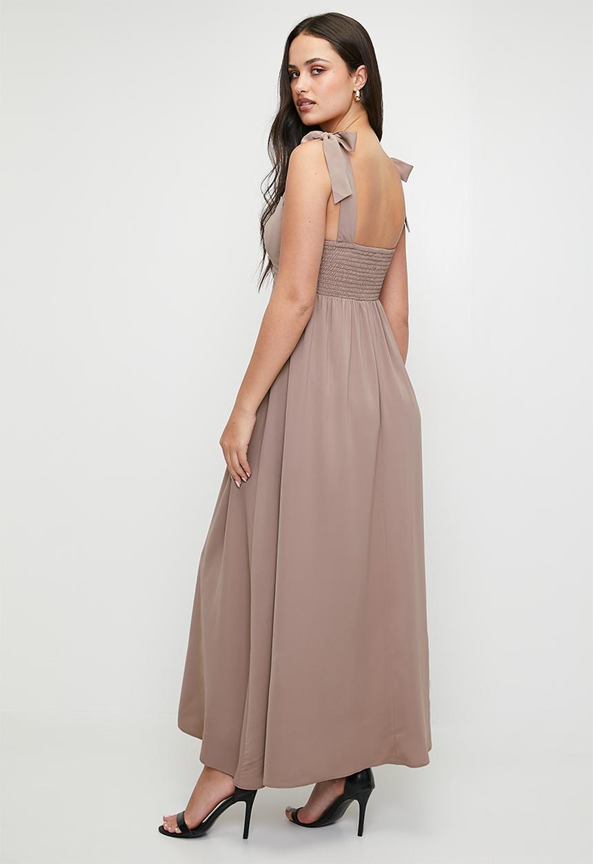 MILLA - Square neck maxi dress with tie detail - antler