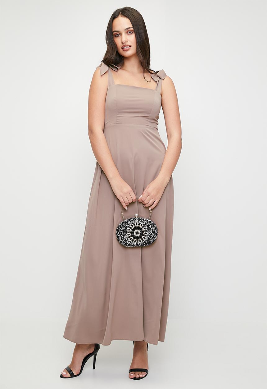 MILLA - Square neck maxi dress with tie detail - antler