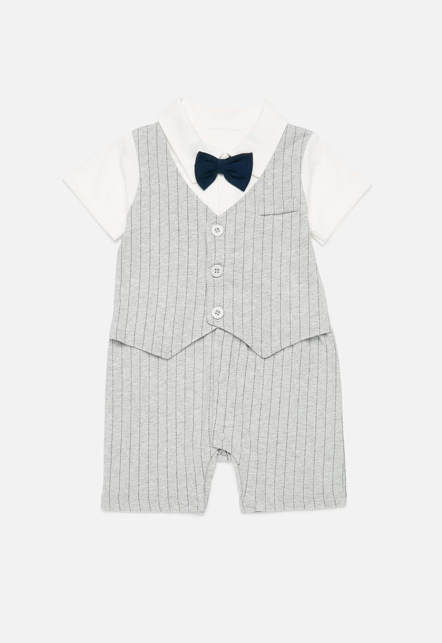 Pop Candy - Bow tie romper - grey & white