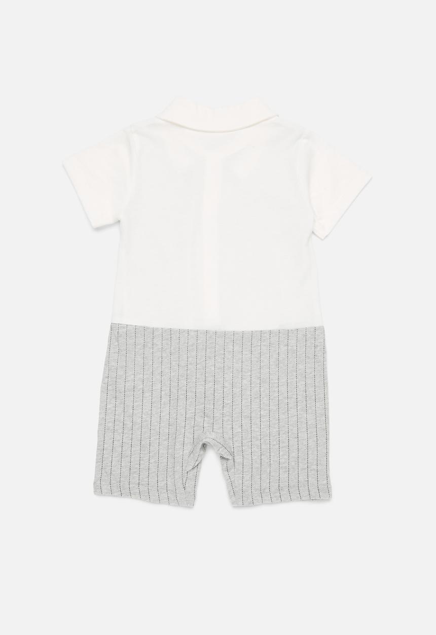 Pop Candy - Bow tie romper - grey & white