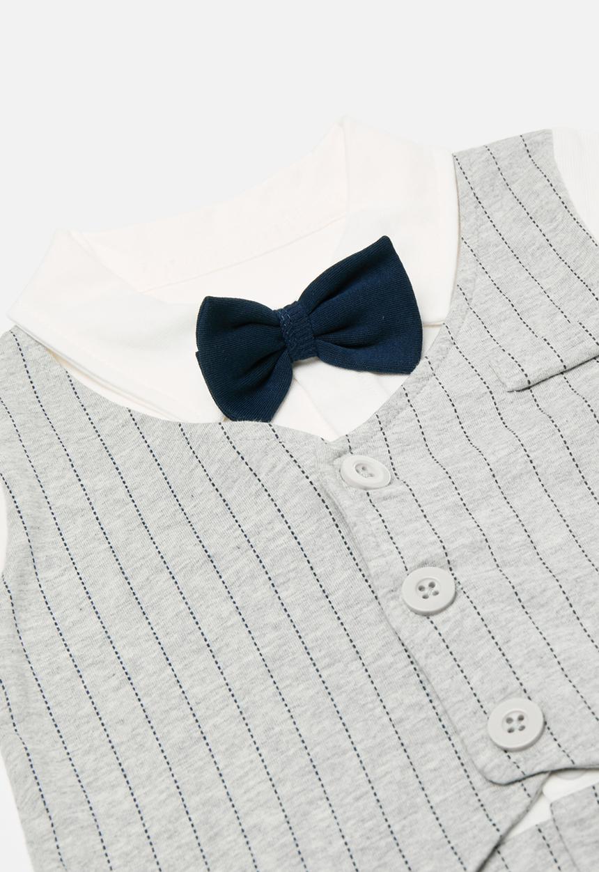 Pop Candy - Bow tie romper - grey & white