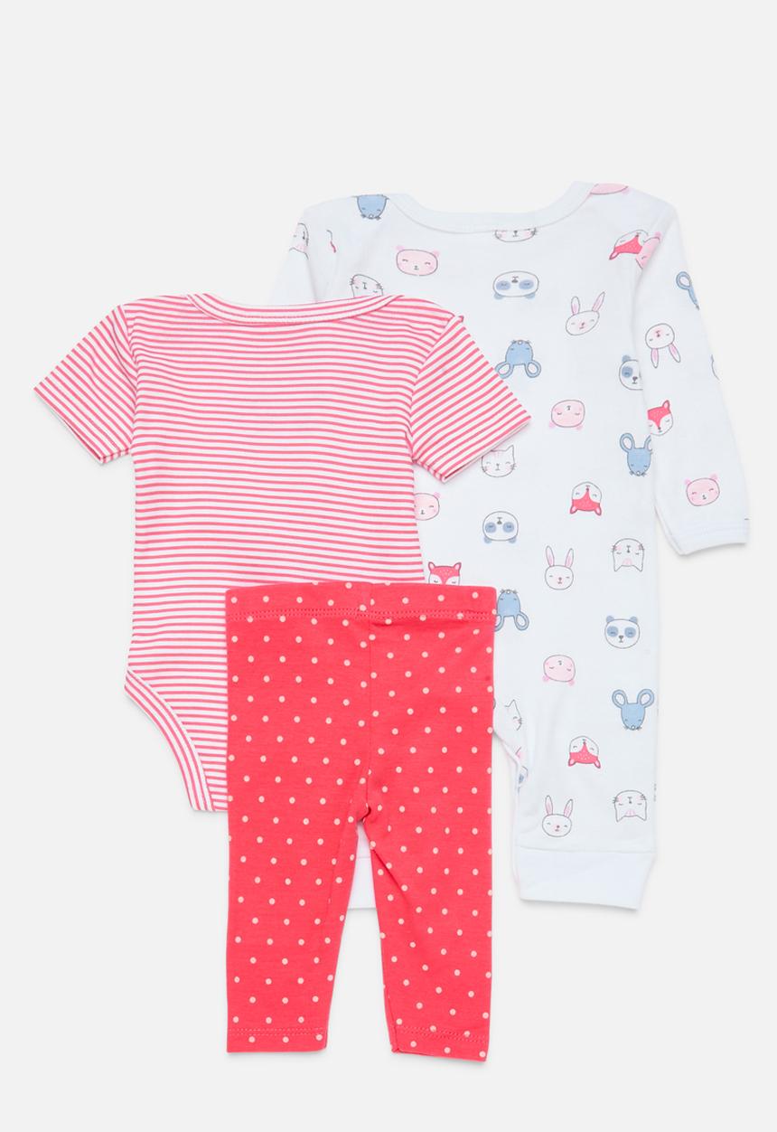 Pop Candy - 3 Piece romper bodyvest & legging set - red & grey