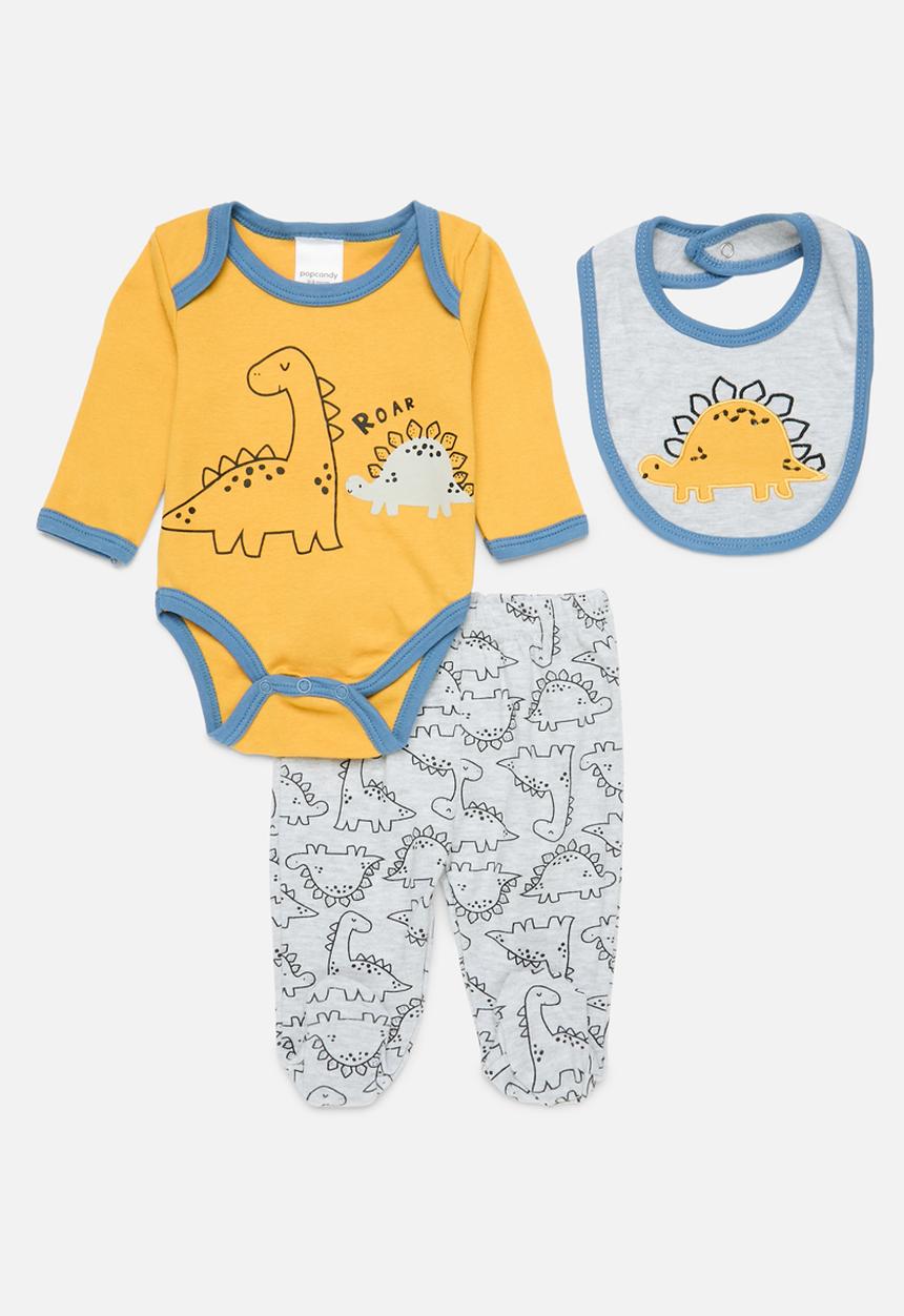 Pop Candy - 3 Piece printed bodyvest legging & bib set - mustard & grey
