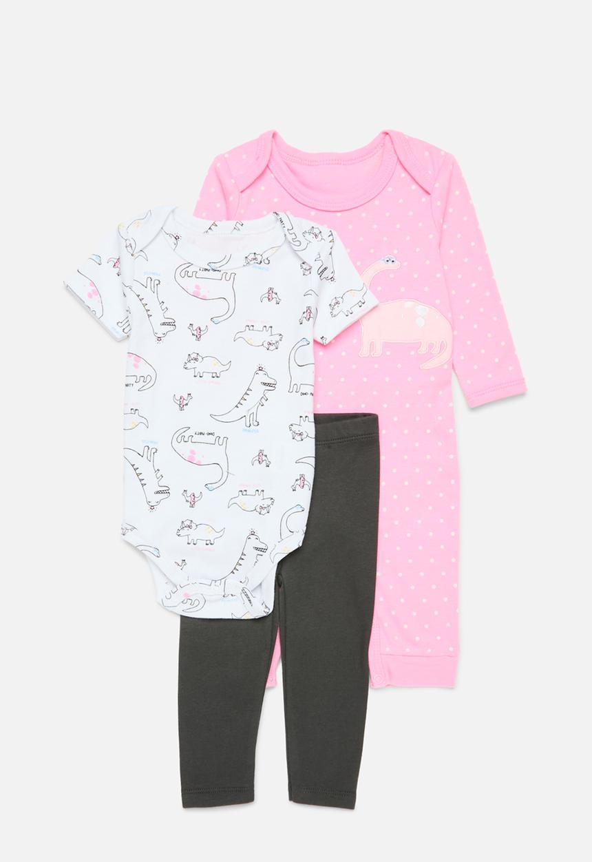 Pop Candy - 3 Piece romper bodyvest & legging set - pink & white