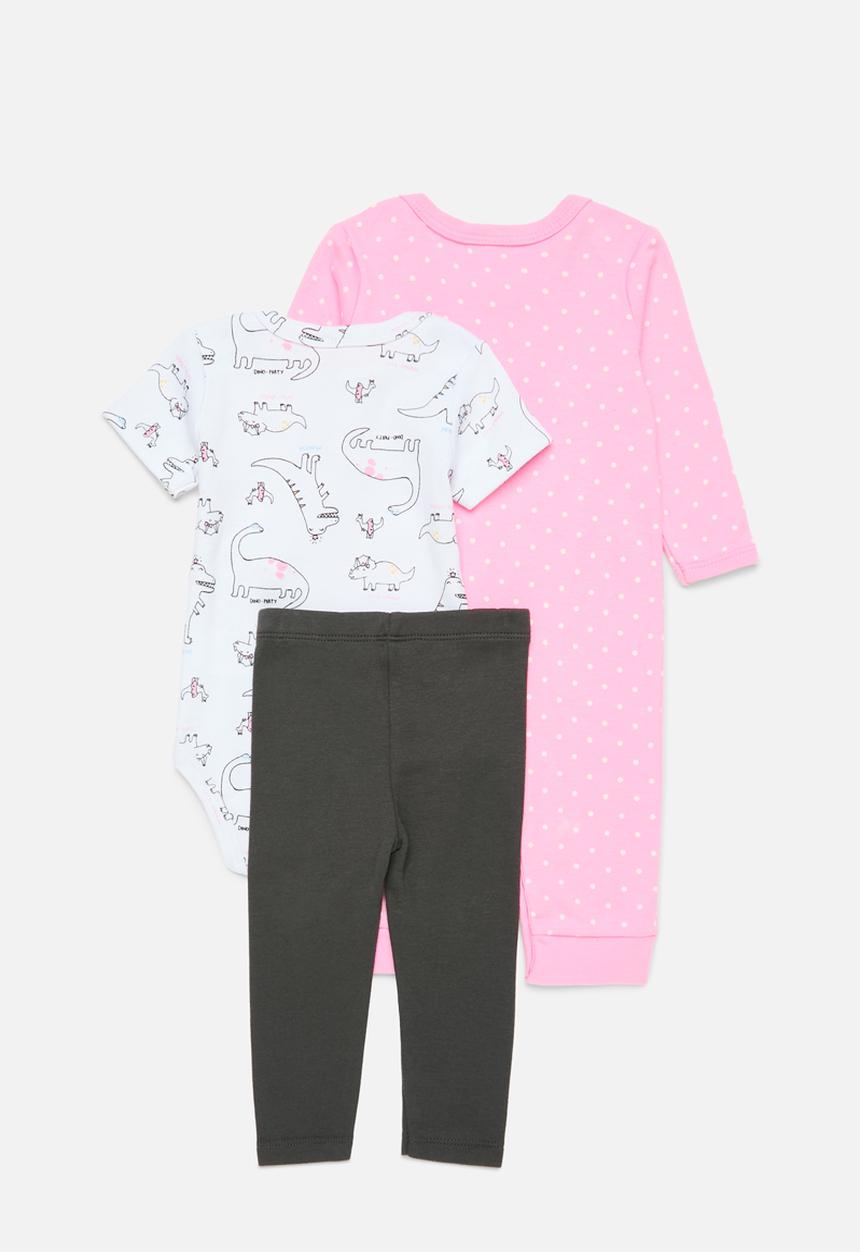 Pop Candy - 3 Piece romper bodyvest & legging set - pink & white