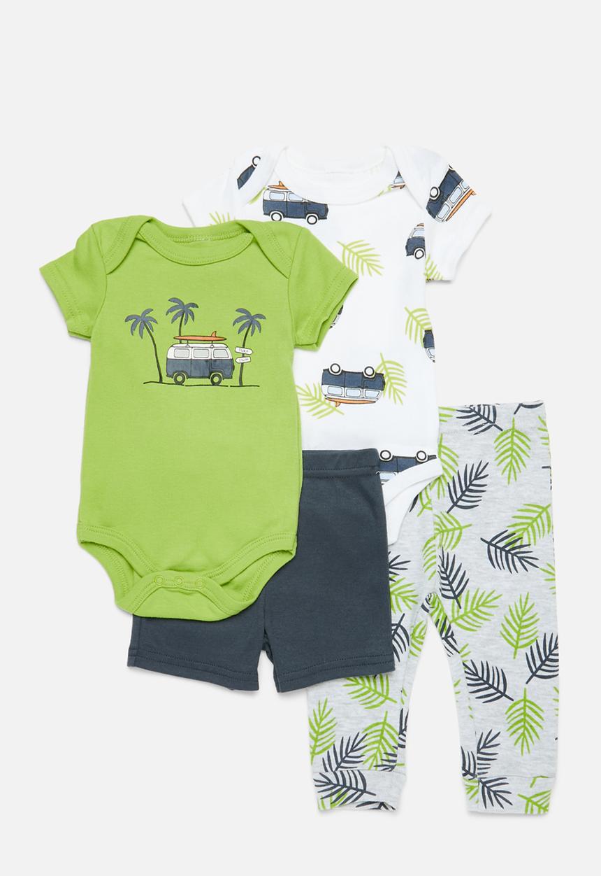 Pop Candy - 4 Piece bodyvest shorts & legging set - green & blue