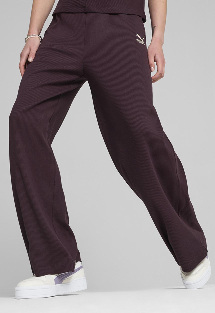 PUMA - Classics Ribbed Relaxed Pants - Midnight Plum