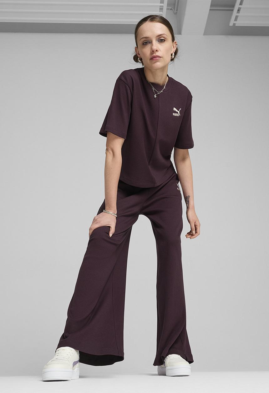 PUMA - Classics Ribbed Relaxed Pants - Midnight Plum