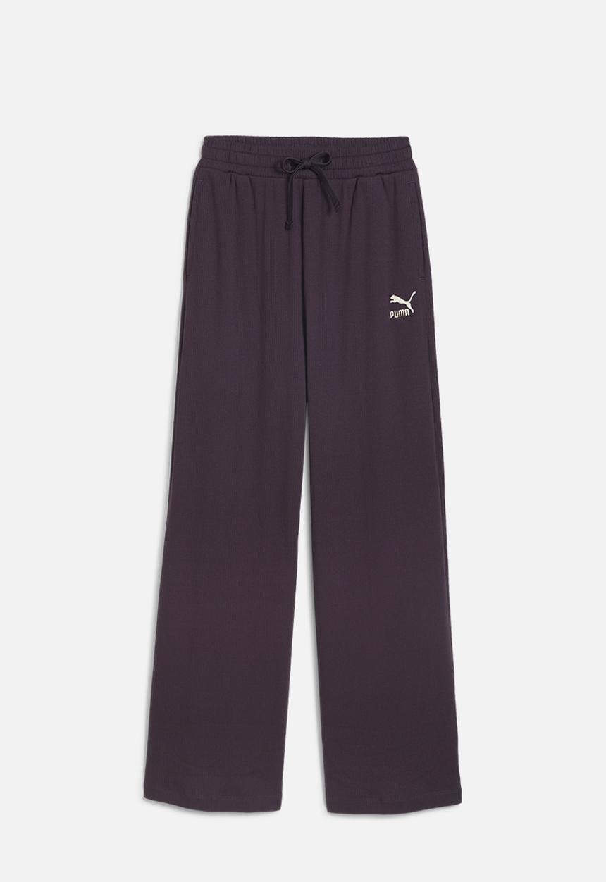 PUMA - Classics Ribbed Relaxed Pants - Midnight Plum