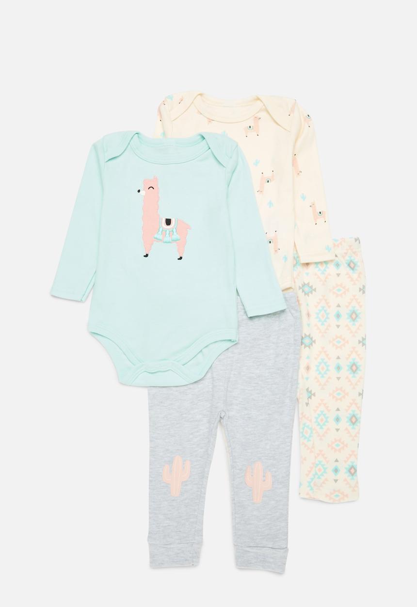Pop Candy - 4 Piece bodyvest& legging set-ecru & light blue