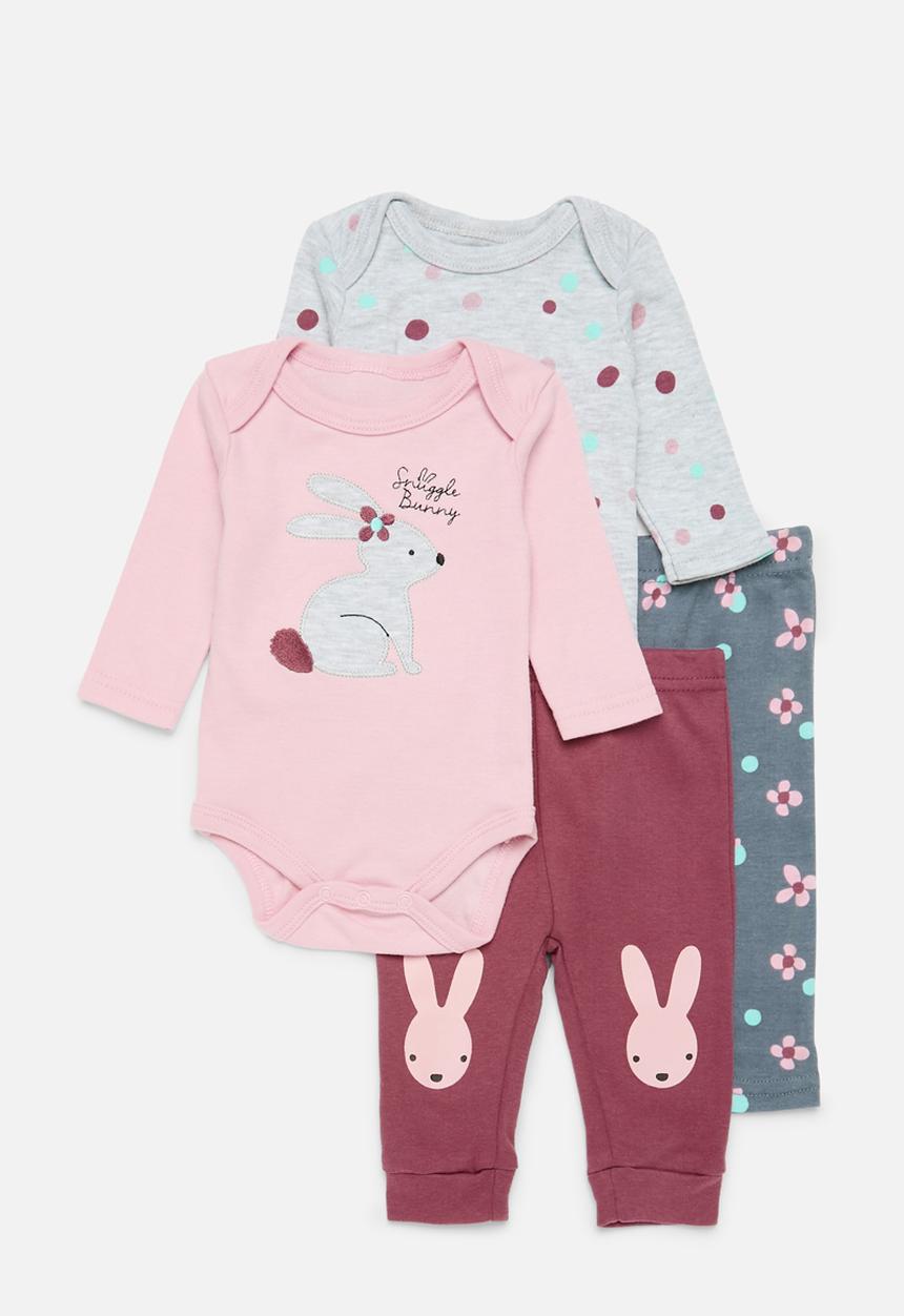 Pop Candy - 4 Piece bodyvest& legging set-grey & pink