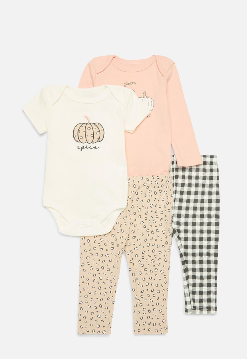 Pop Candy - 4 Piece bodyvest& legging set-ecru & coral
