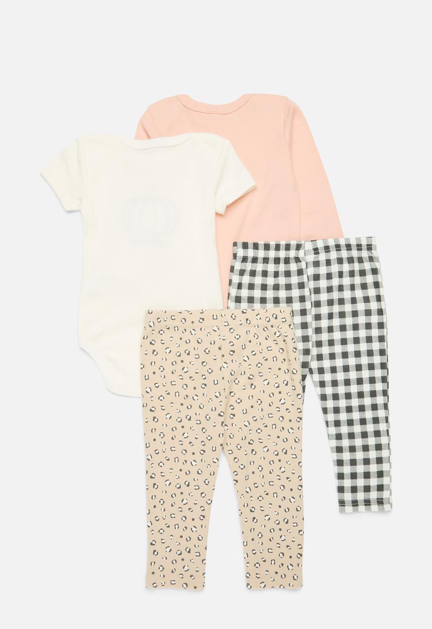 Pop Candy - 4 Piece bodyvest& legging set-ecru & coral
