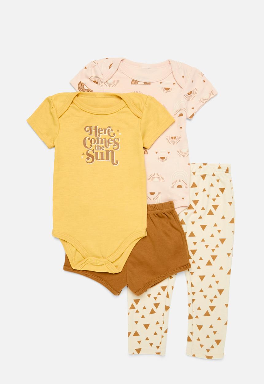 Pop Candy - 4 Piece bodyvest shorts & legging set-mustard & light pink