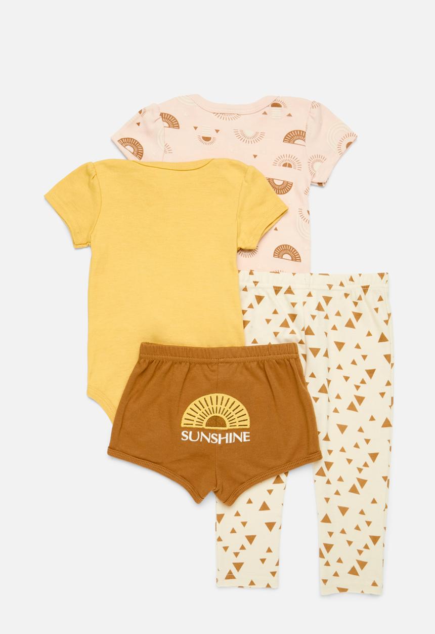 Pop Candy - 4 Piece bodyvest shorts & legging set-mustard & light pink