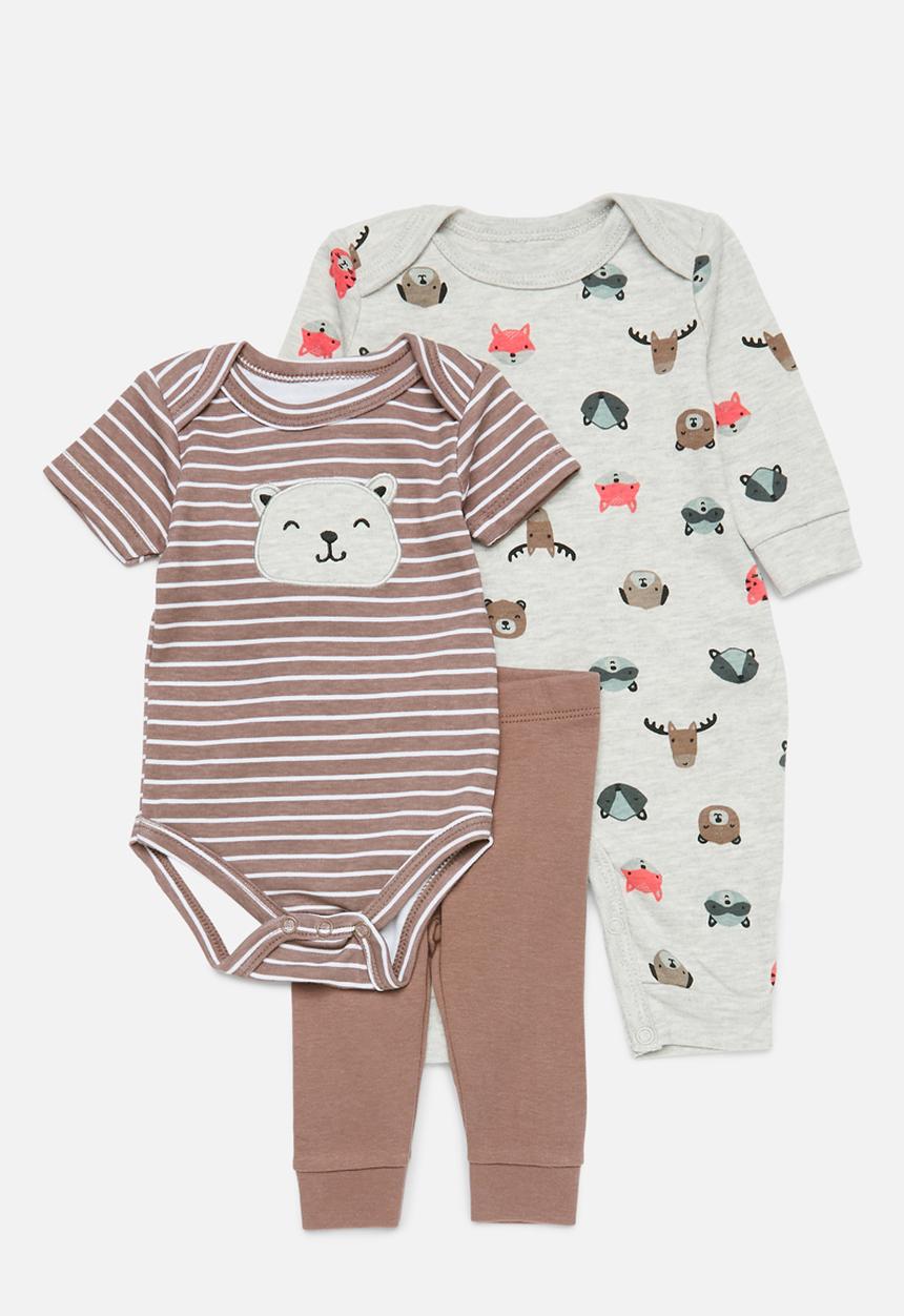 Pop Candy - 3 Piece romper bodyvest & legging set-brown & grey