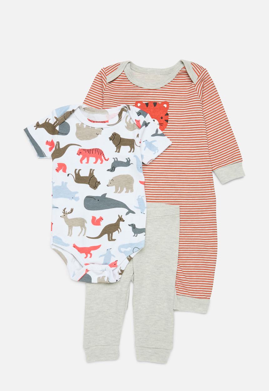 Pop Candy - Striped romper & printed bodyvest set-red & grey