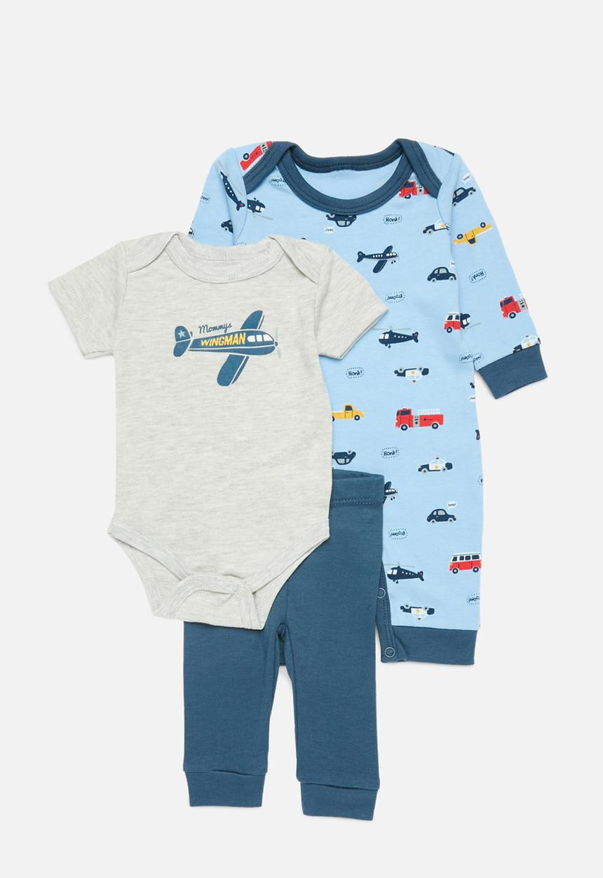 Pop Candy - 3 Piece romper bodyvest & legging set-blue & grey