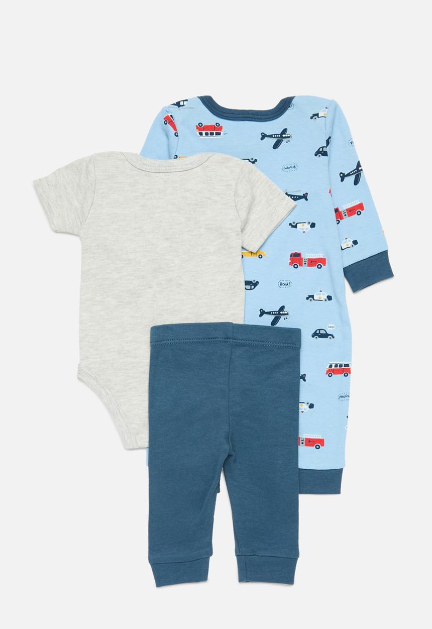 Pop Candy - 3 Piece romper bodyvest & legging set-blue & grey