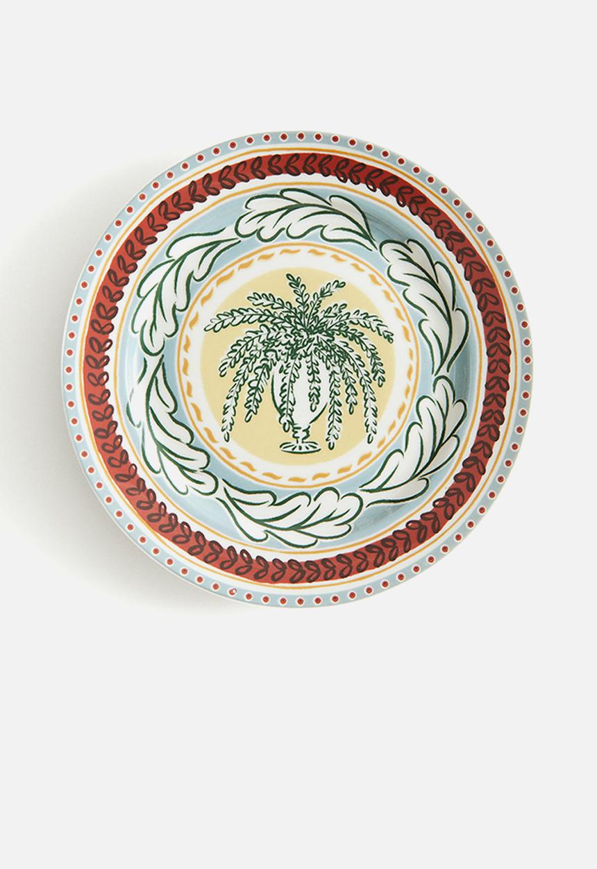H&M - Porcelain mid plate - Light yellow Patterned