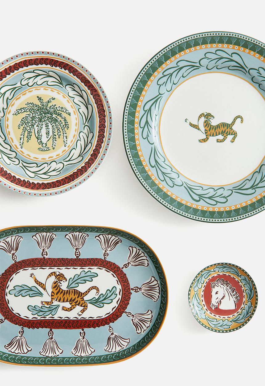 H&M - Porcelain mid plate - Light yellow Patterned