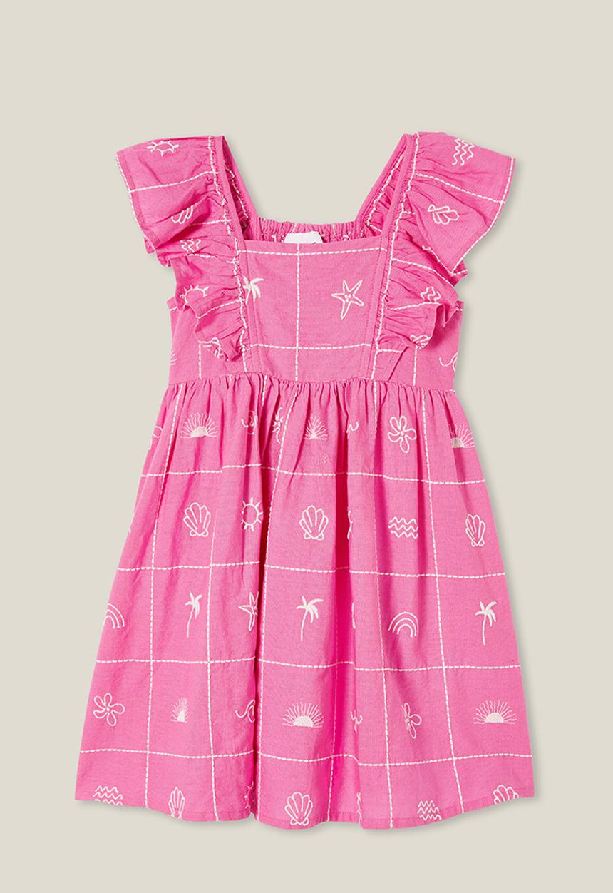 Cotton On - Rachel ruffle dress - pink gerbera/white