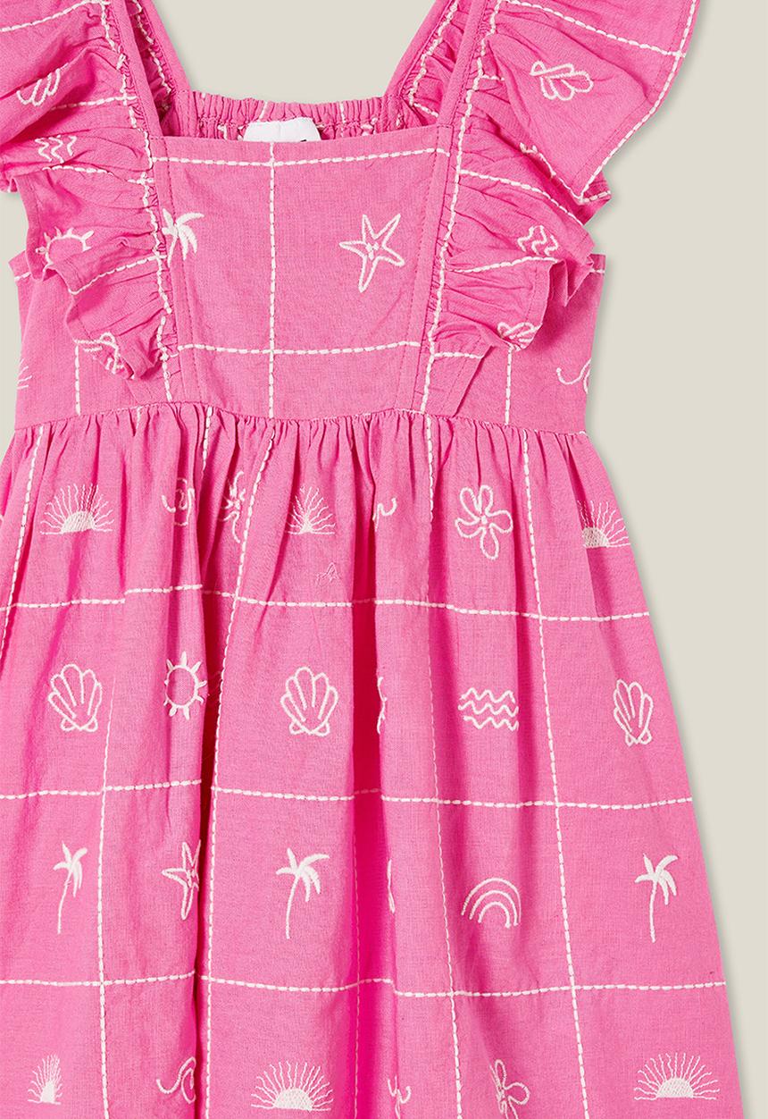 Cotton On - Rachel ruffle dress - pink gerbera/white
