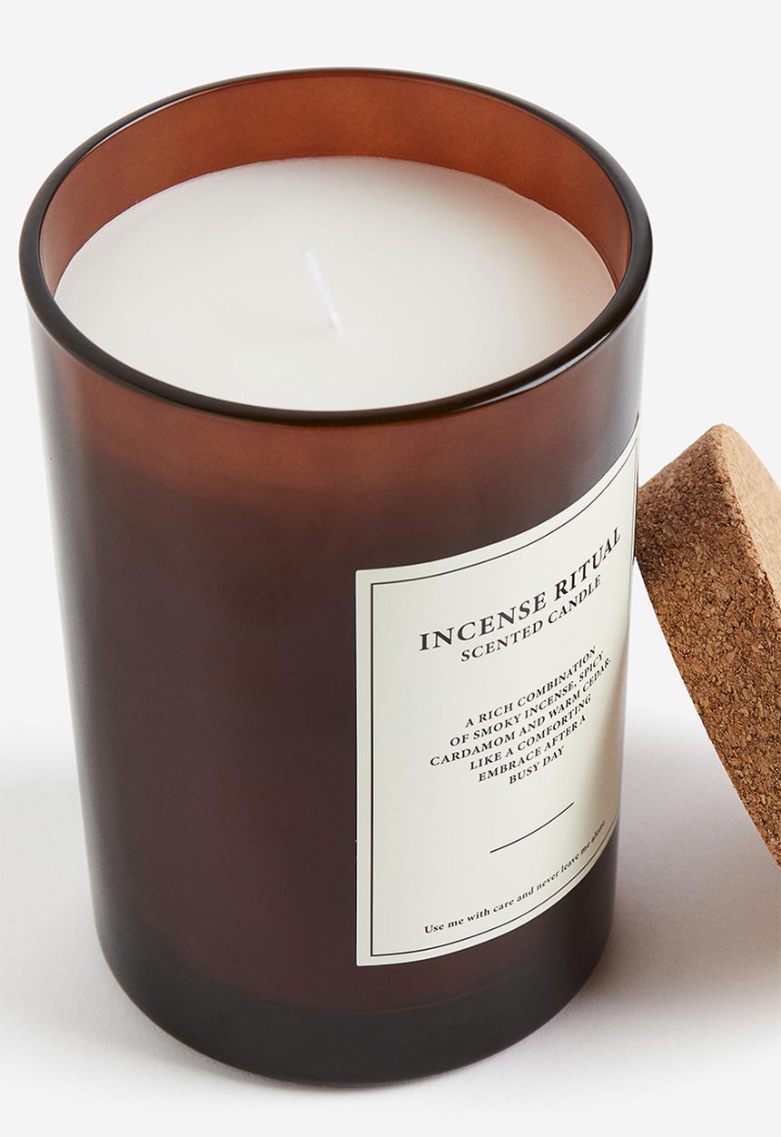 H&M - Large cork-lid scented candle - dark brown/incense ritual 