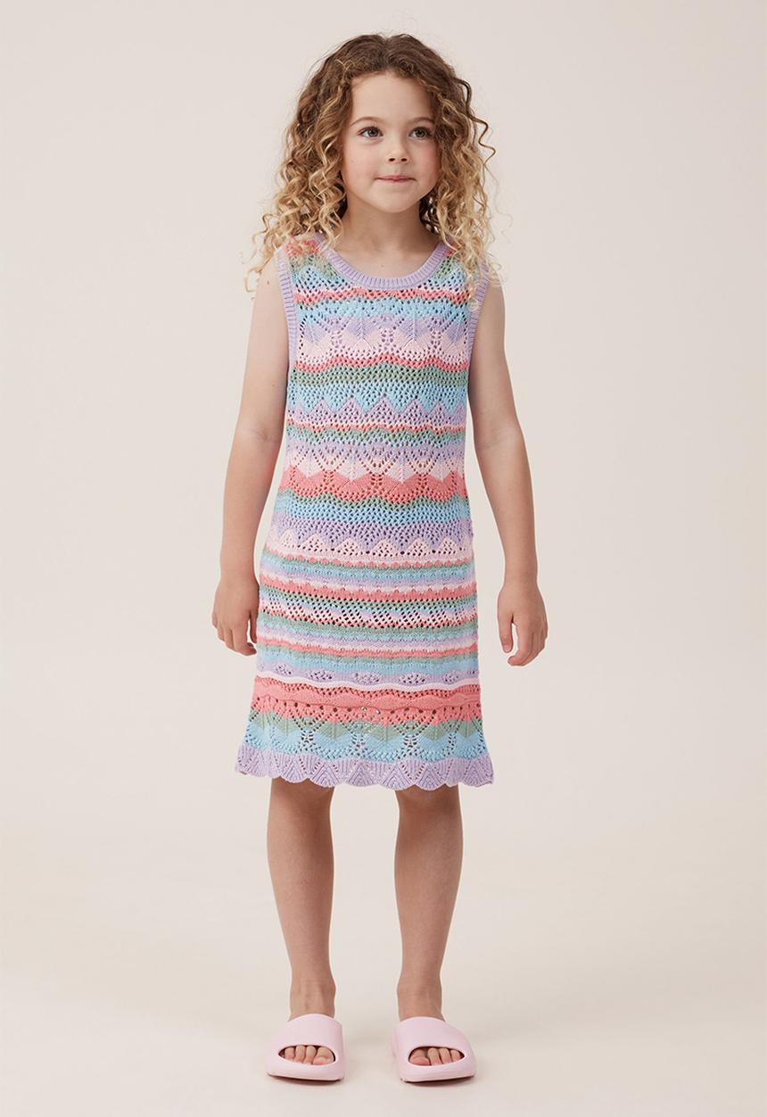 Cotton On - Skylar crochet dress - rainbow/ pattern stripe