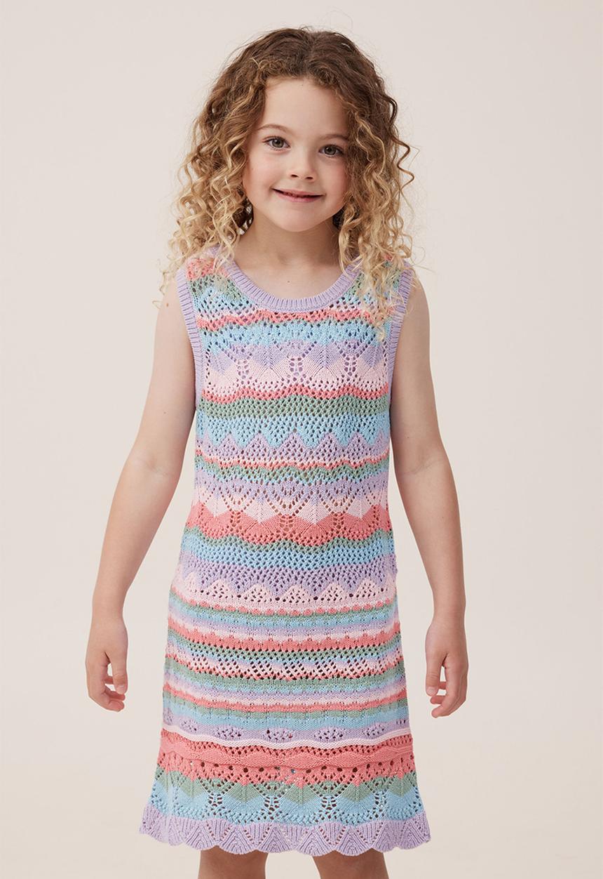 Cotton On - Skylar crochet dress - rainbow/ pattern stripe