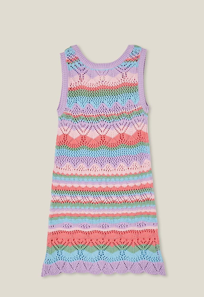 Cotton On - Skylar crochet dress - rainbow/ pattern stripe