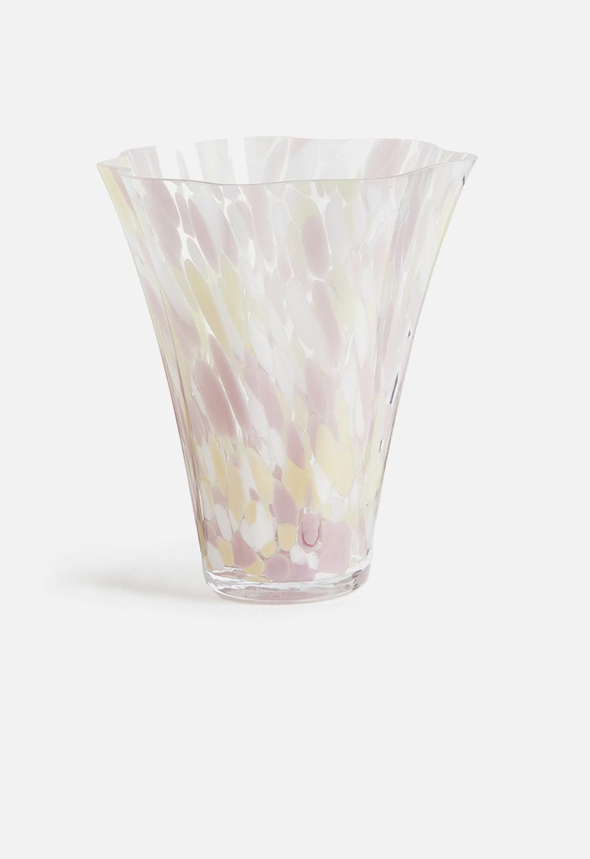 H&M - Glass vase - light pink patterned