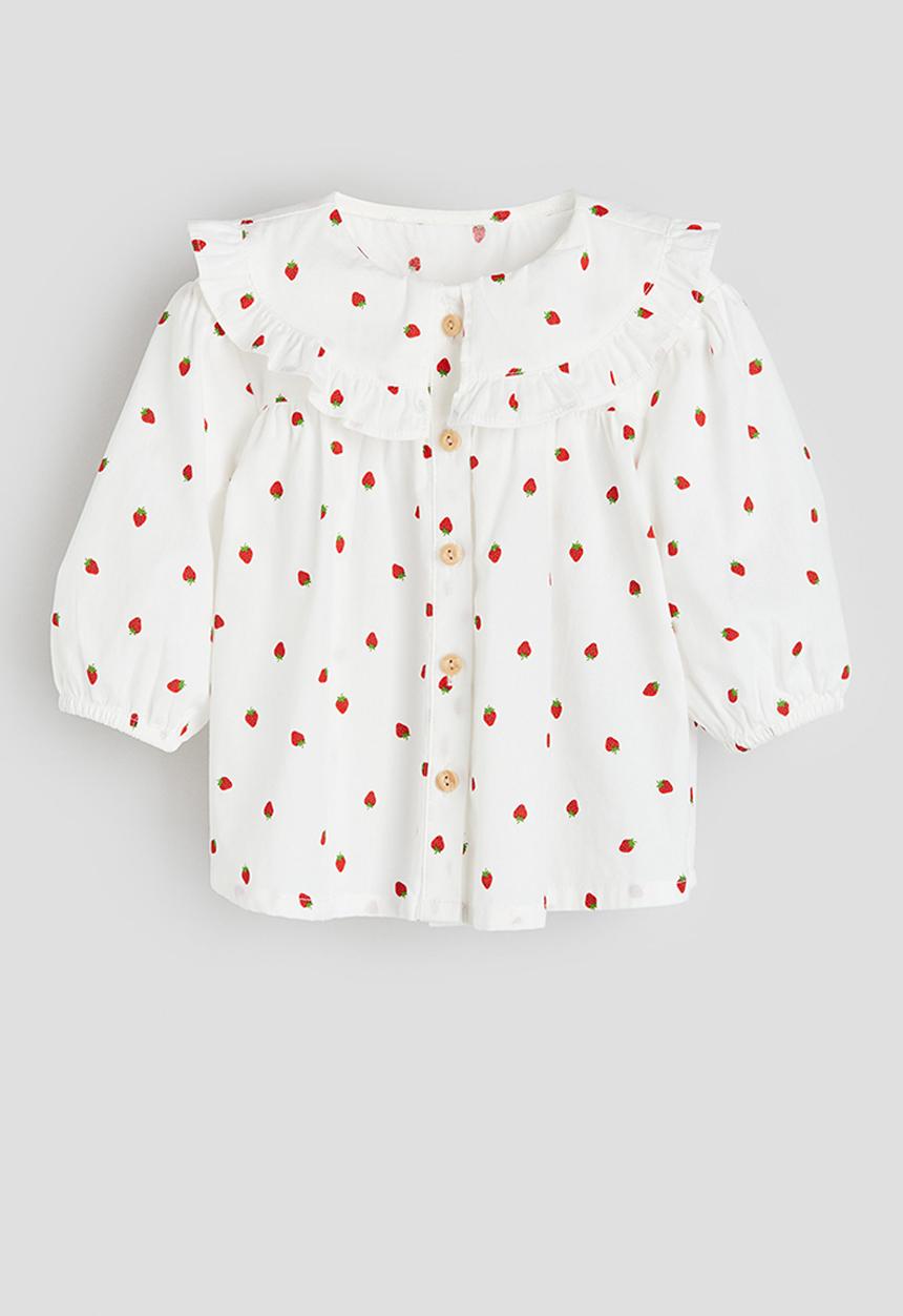 H&M - Collared cotton blouse - white strawberries