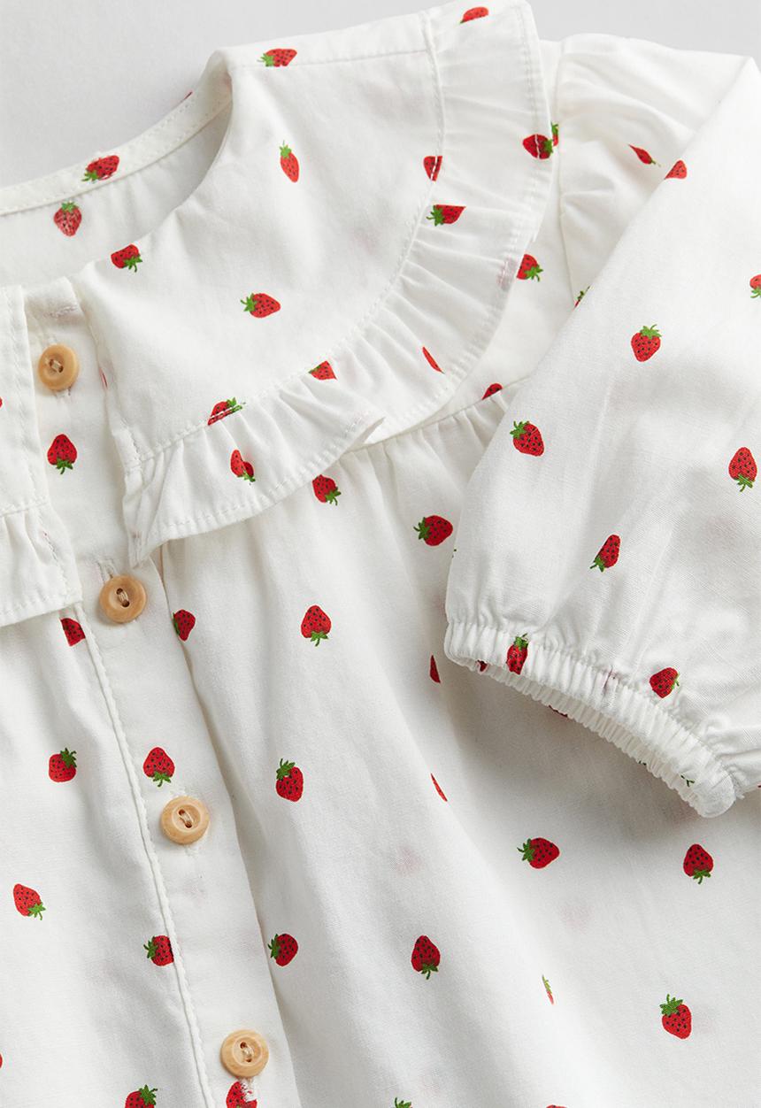 H&M - Collared cotton blouse - white strawberries