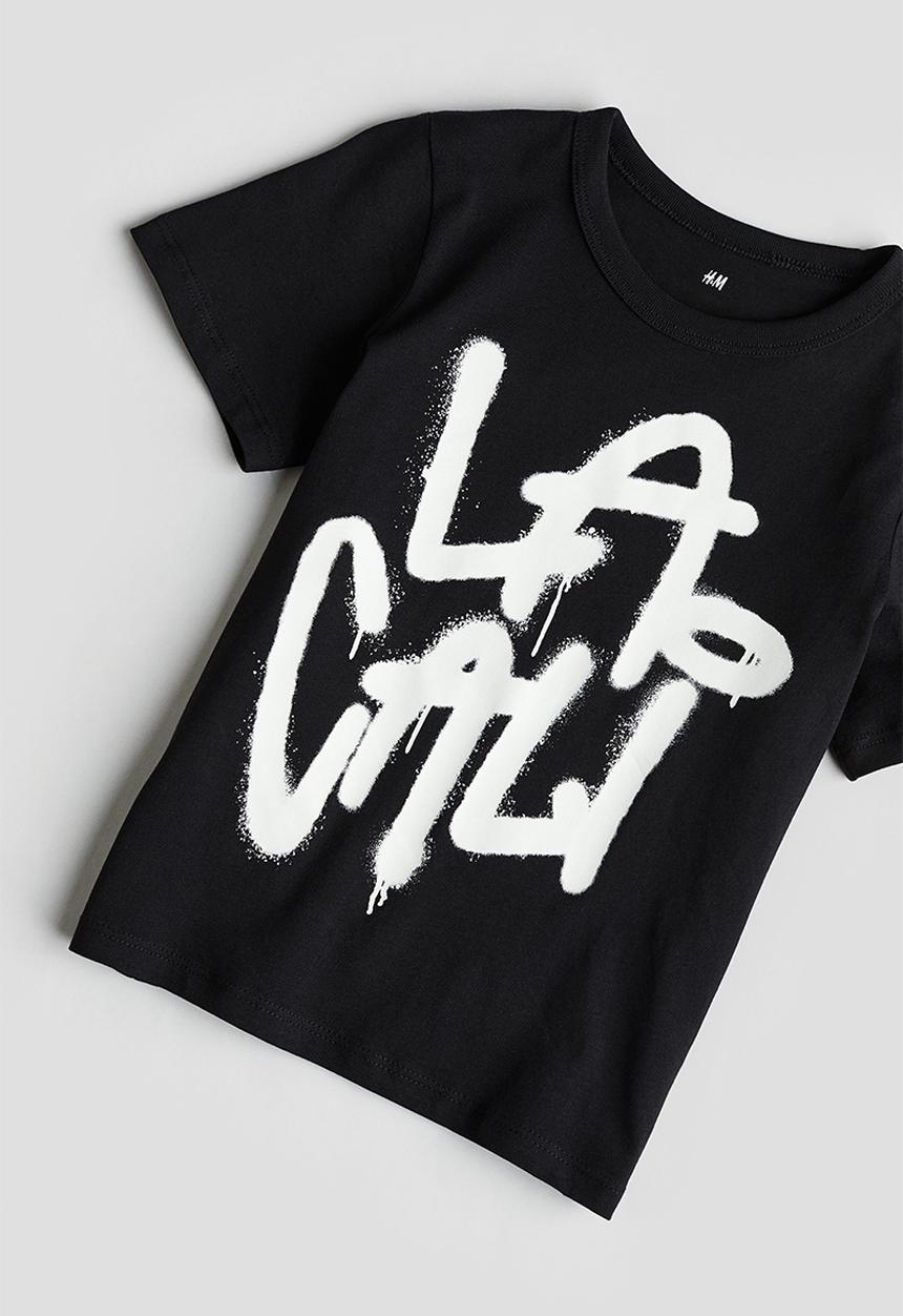 H&M - Printed cotton T-shirt - Black LA Cali