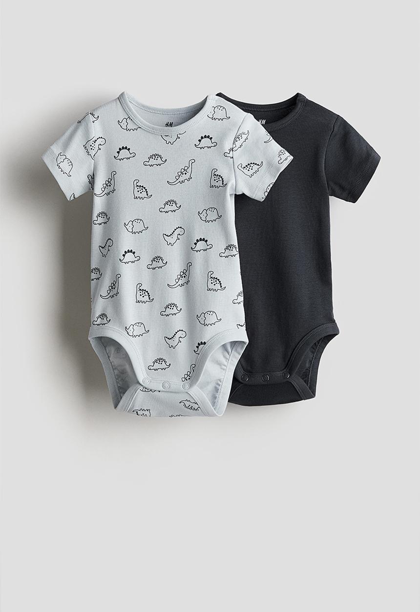 H&M - 2-pack short-sleeved bodysuits - Light blue Dinosaurs