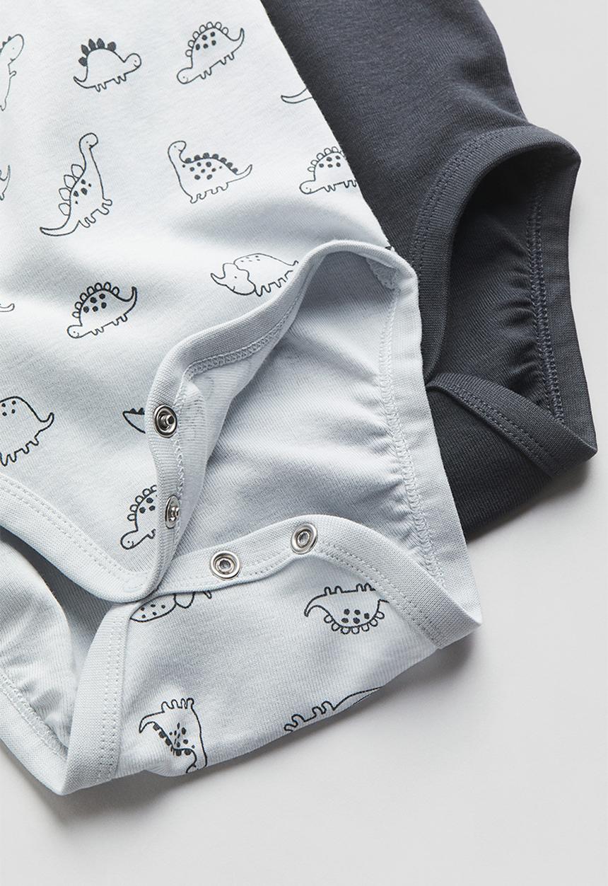 H&M - 2-pack short-sleeved bodysuits - Light blue Dinosaurs