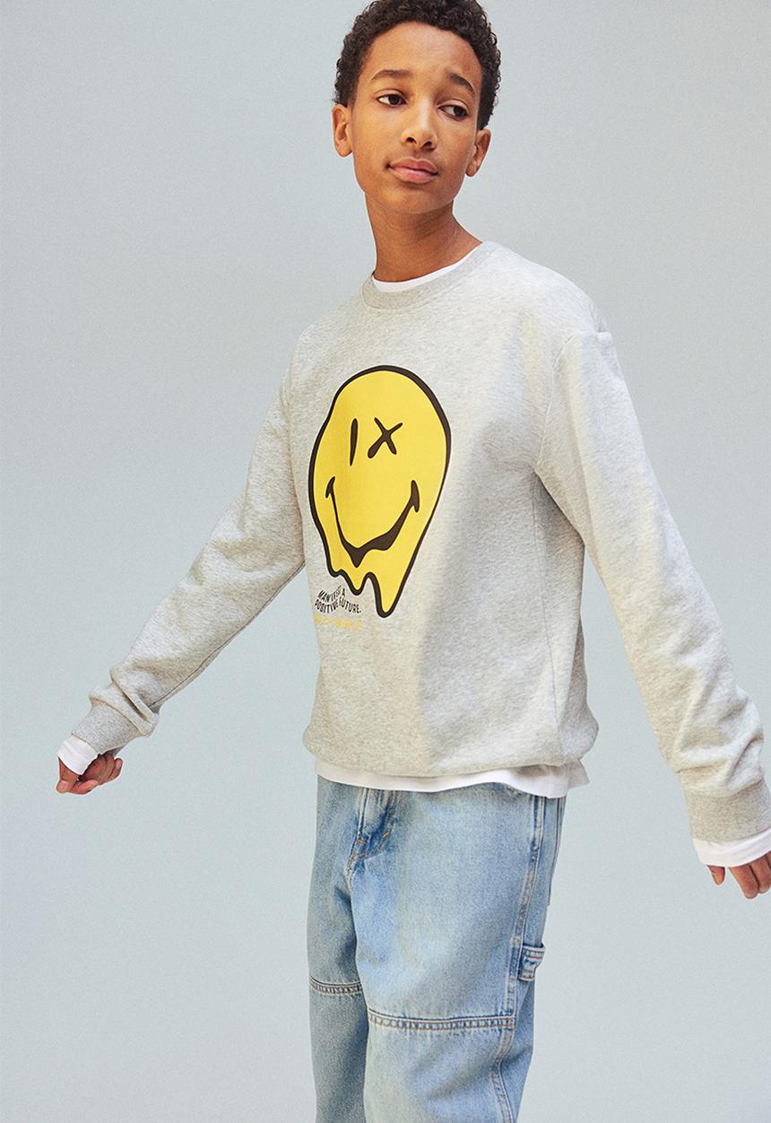 H&M - Printed sweatshirt - light grey marl smileyworld®