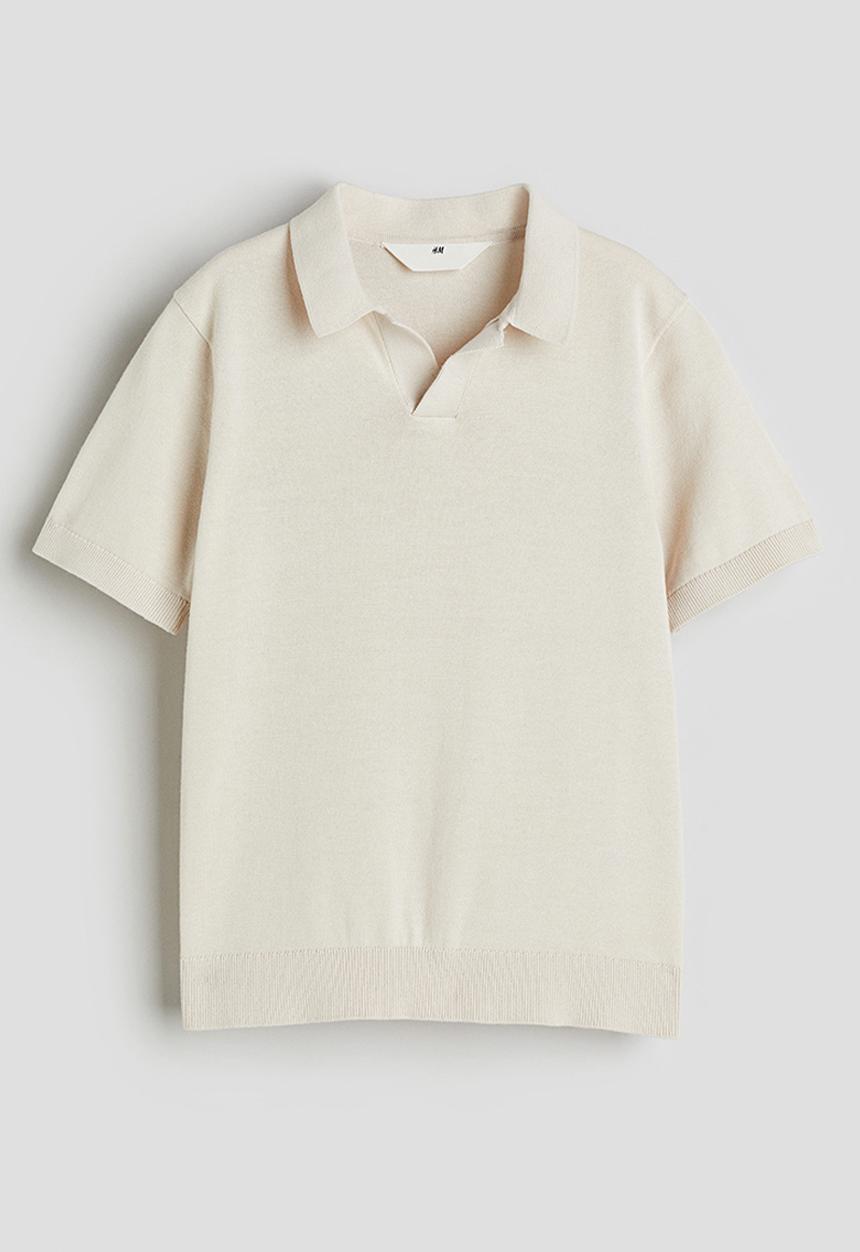 H&M - Fine-knit polo shirt - light beige