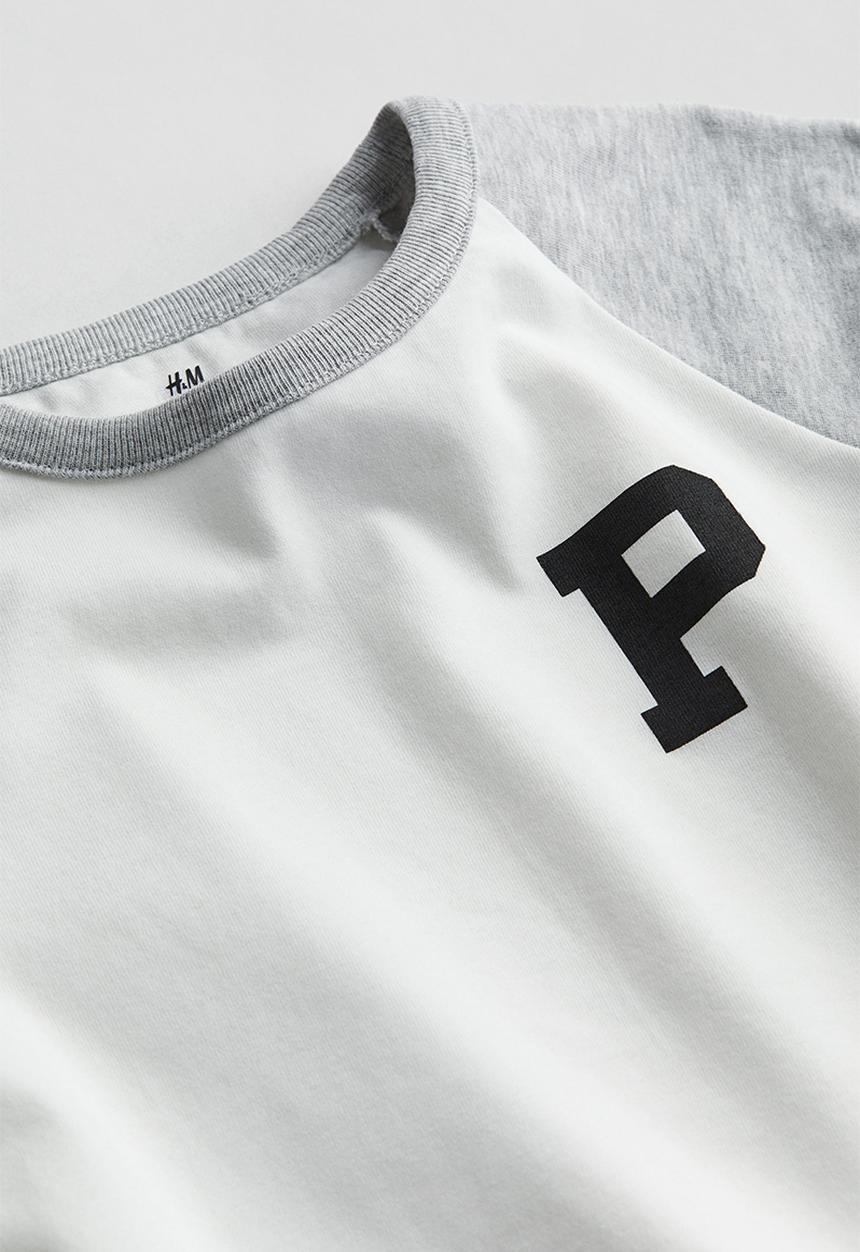 H&M - Motif-detail raglan T-shirt - white & grey