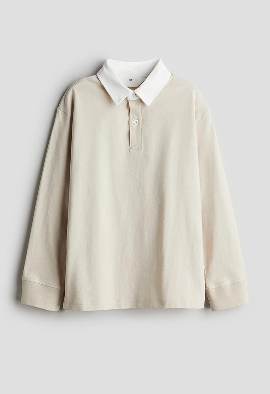H&M - Cotton jersey rugby shirt - light beige & white