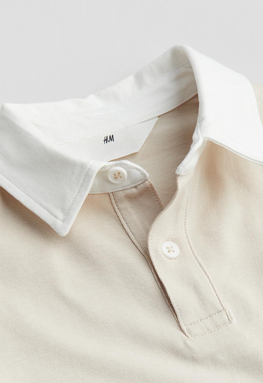 H&M - Cotton jersey rugby shirt - light beige & white