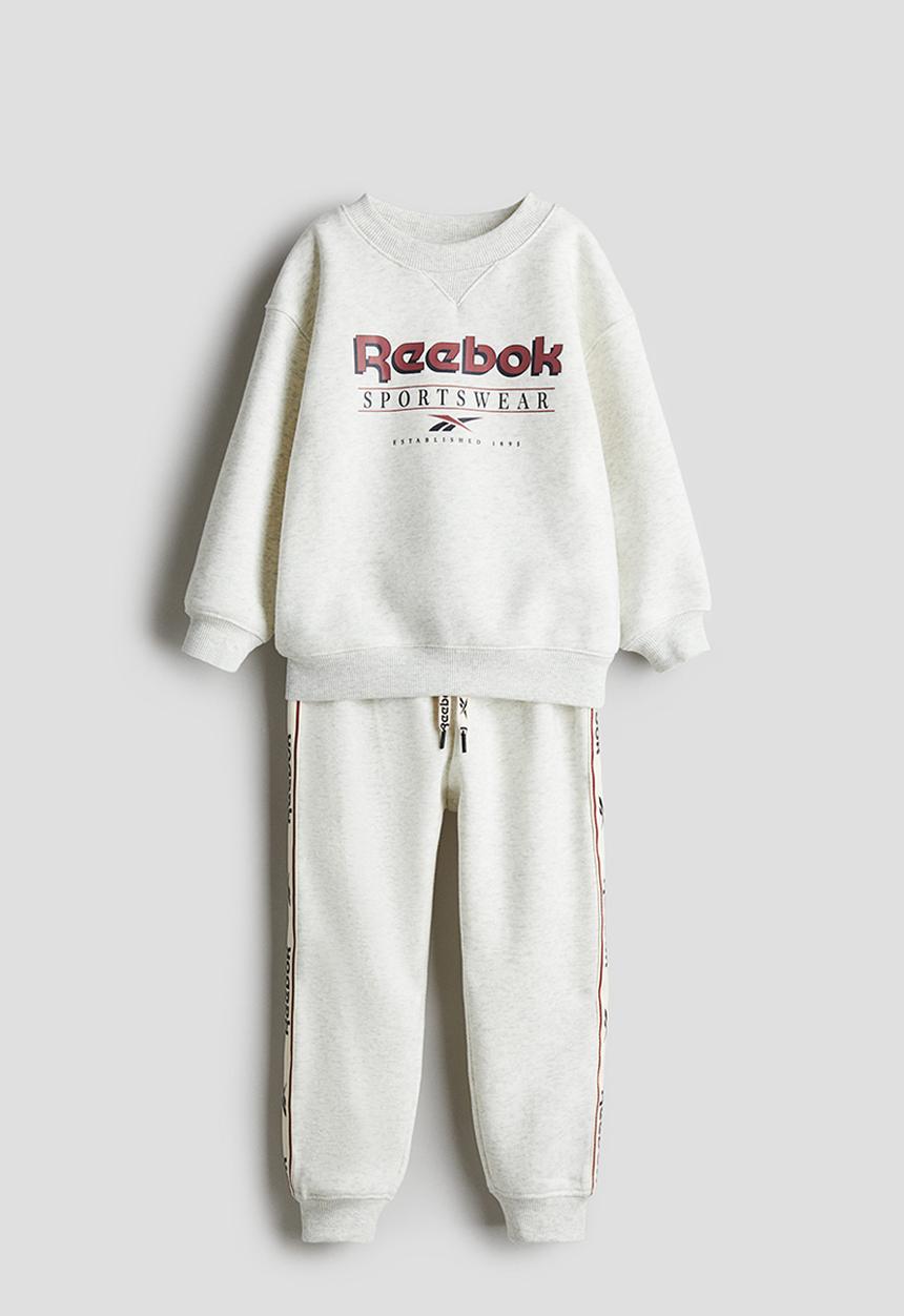 H&M - Reebok X H&M : 2-piece text-motif sweatshirt set - light grey marl