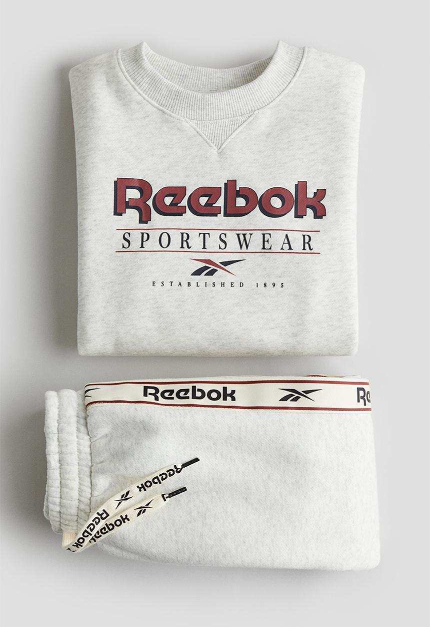 H&M - Reebok X H&M : 2-piece text-motif sweatshirt set - light grey marl