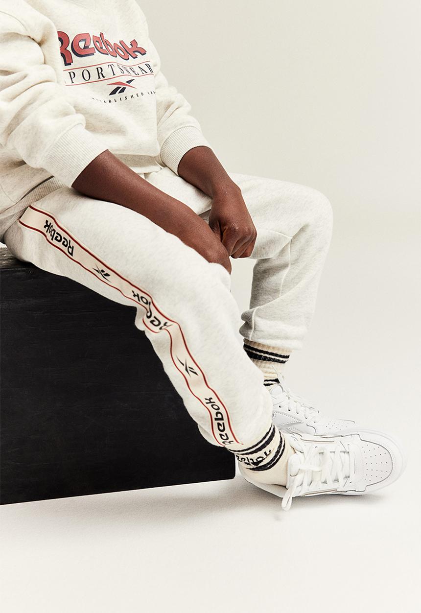 H&M - Reebok X H&M : 2-piece text-motif sweatshirt set - light grey marl