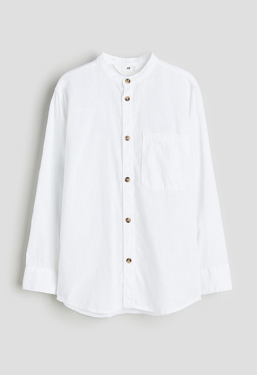 H&M - Linen-blend grandad shirt - white