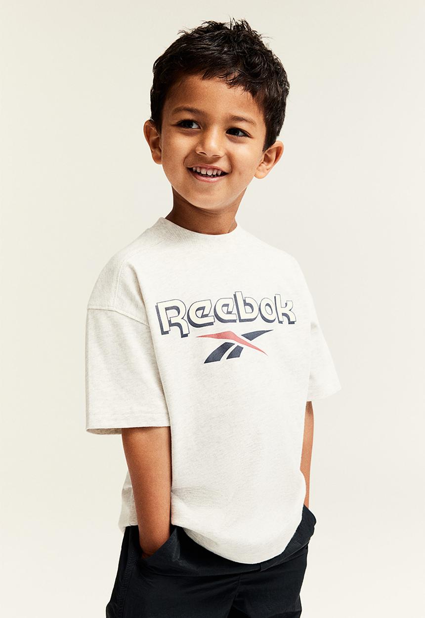 H&M - Reebok X H&M : Print-motif T-shirt - light grey marl 