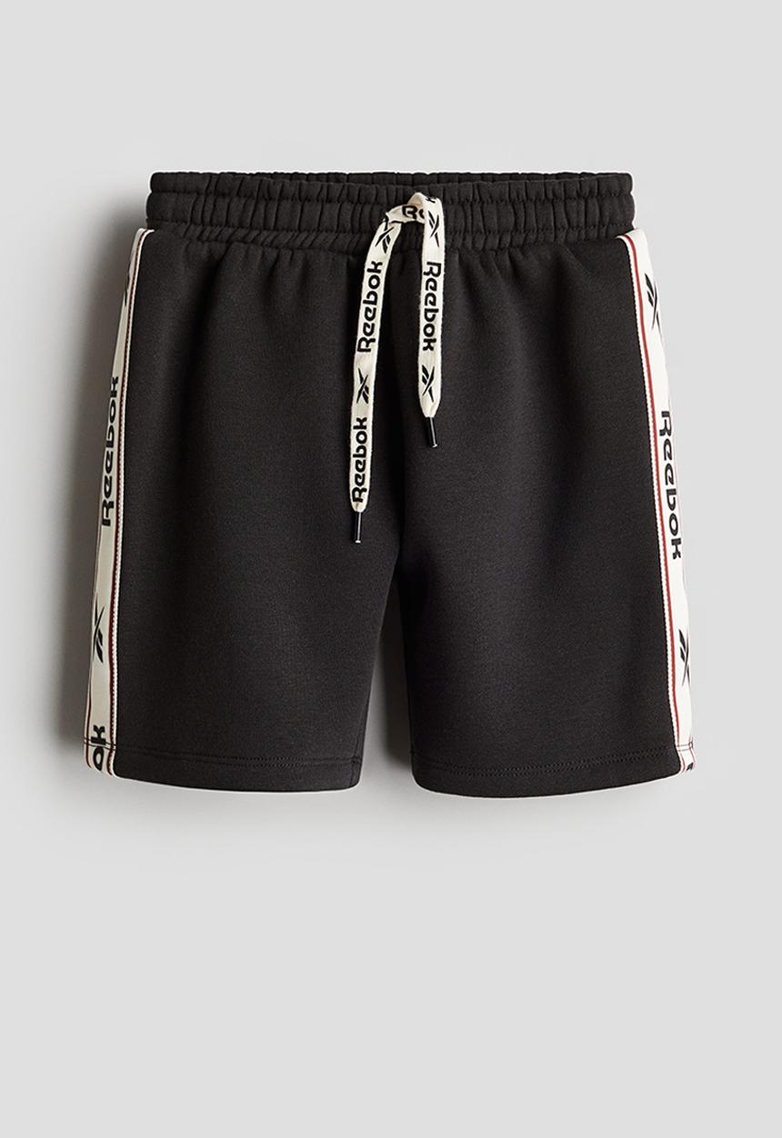 H&M - Reebok X H&M : Print-motif pull-on sweatshirt shorts - black/reebok