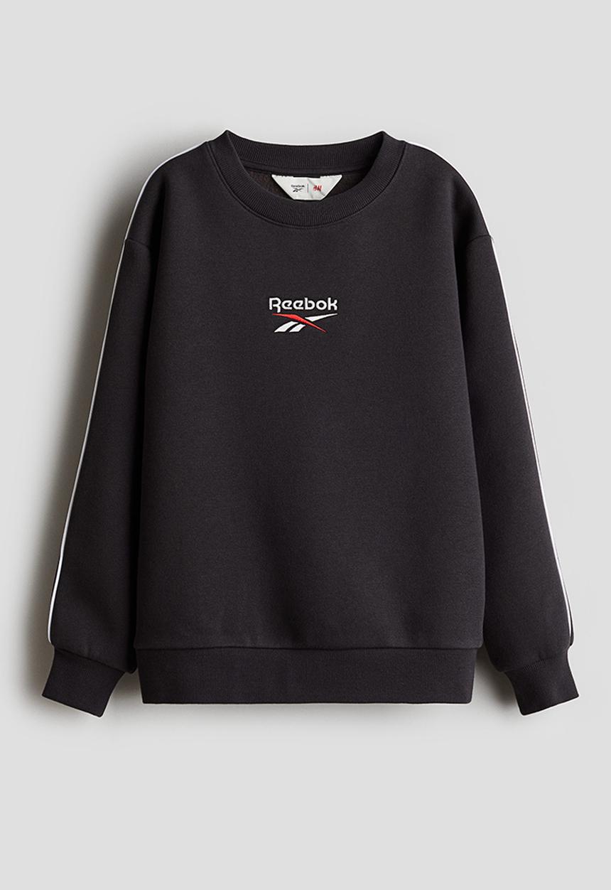 H&M - Reebok X H&M : Embroidered-detail sweatshirt - dark grey